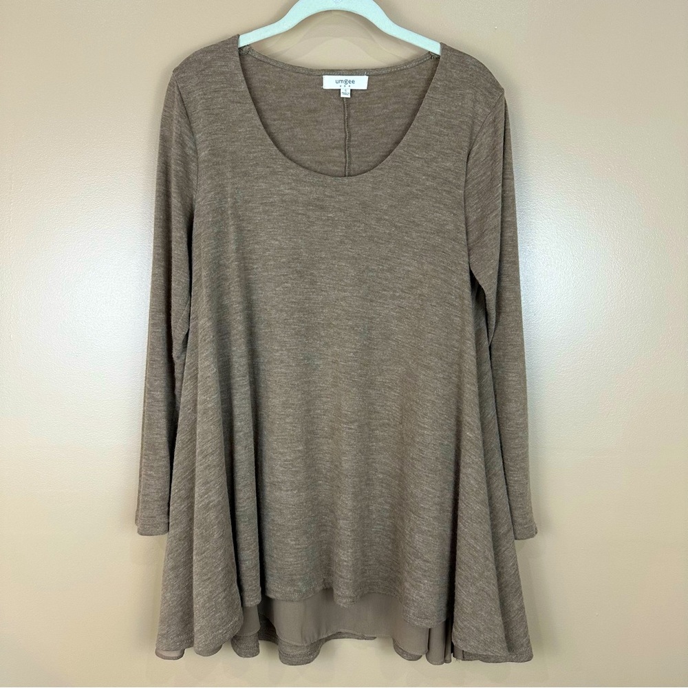 Umgee Heather Brown Chiffon Layered Scoop Neck Tunic Top Small Forest Fairy